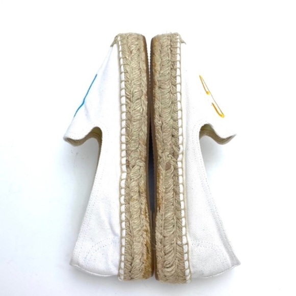 SOLUDOS x ASHKAHN TGIF Embroidered Canvas Espadrilles Flats in White Size 7.5 - Picture 9 of 12